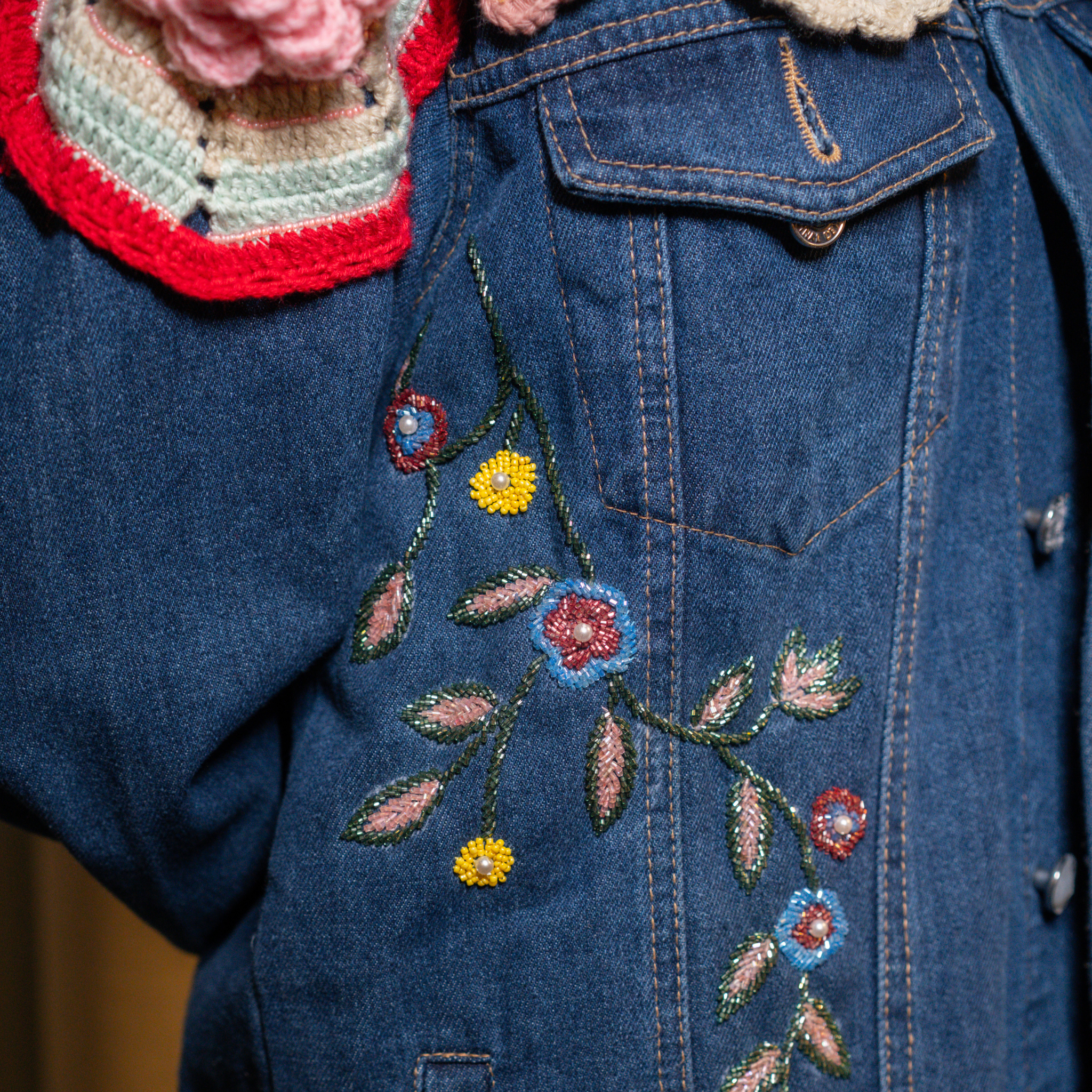 Drunk on Denim Indigo Dream handmade cropped women’s denim jacket – India made with crochet & bead embroidery