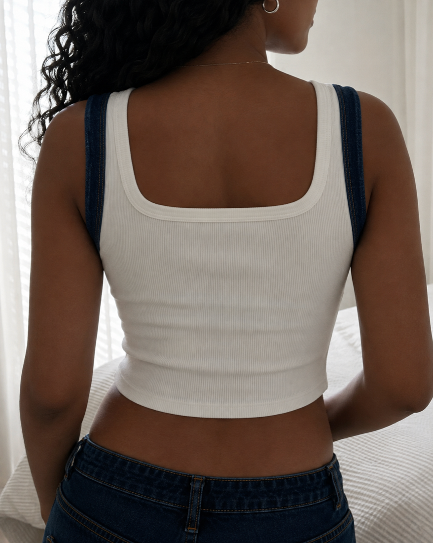 Worship embroidered ribbed cotton tank top by Drunk on Denim