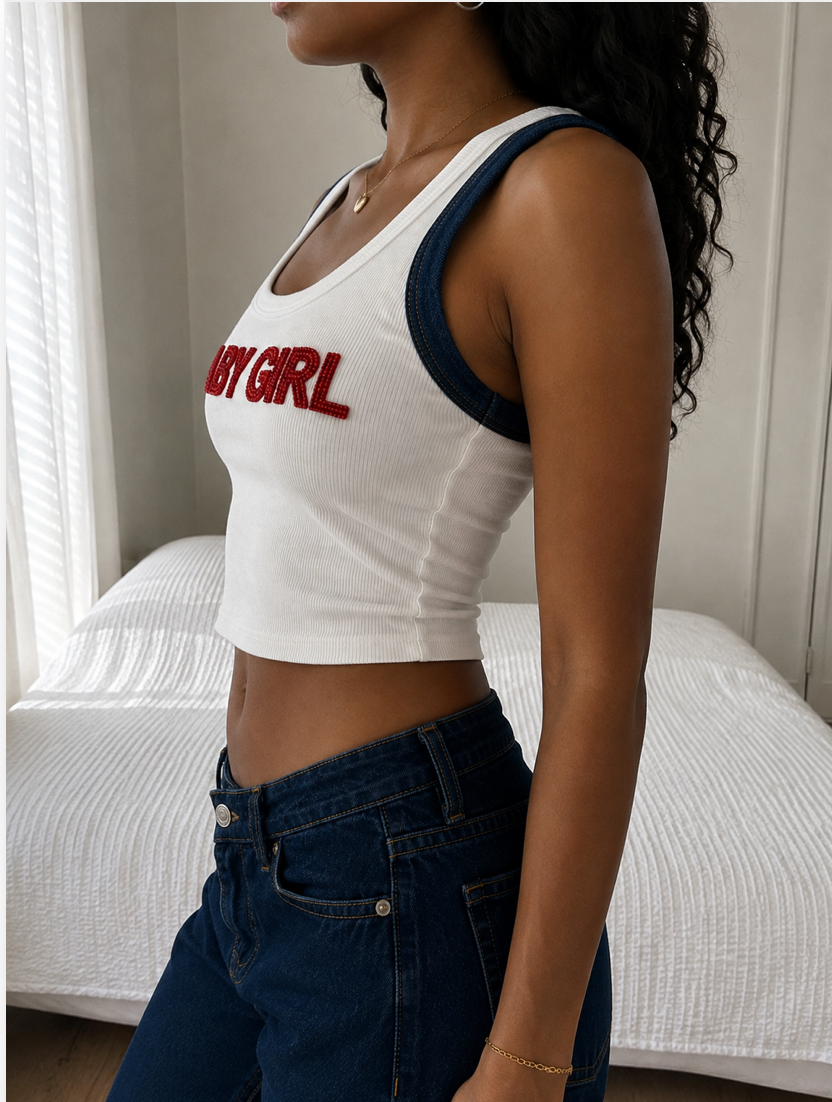 Baby Girl embroidered ribbed cotton tank top by Drunk on Denim