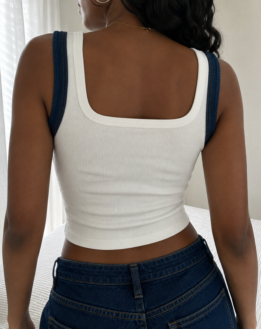 Baby Girl embroidered ribbed cotton tank top by Drunk on Denim