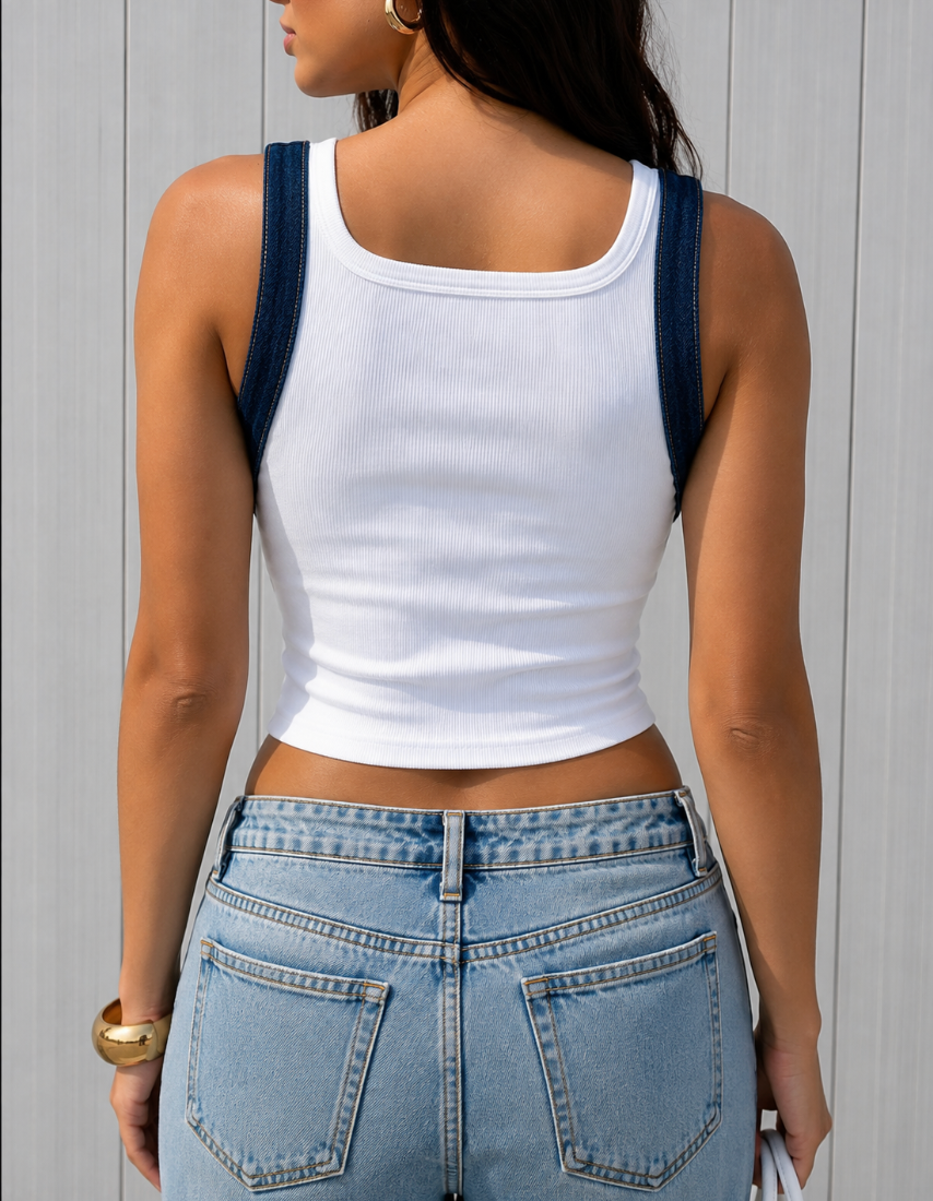Cherry Cola embroidered ribbed cotton tank top by Drunk on Denim