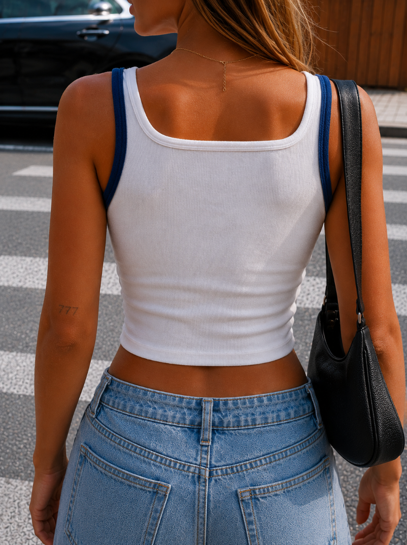 Dump Him embroidered ribbed cotton tank top by Drunk on Denim