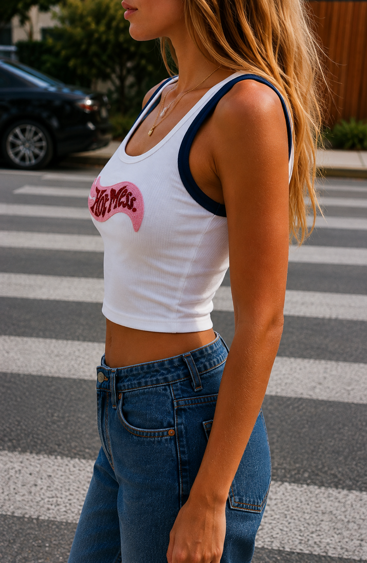 Messy embroidered ribbed cotton tank top by Drunk on Denim