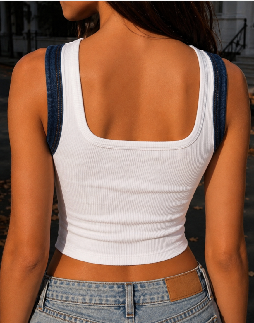 New York embroidered ribbed cotton tank top by Drunk on Denim