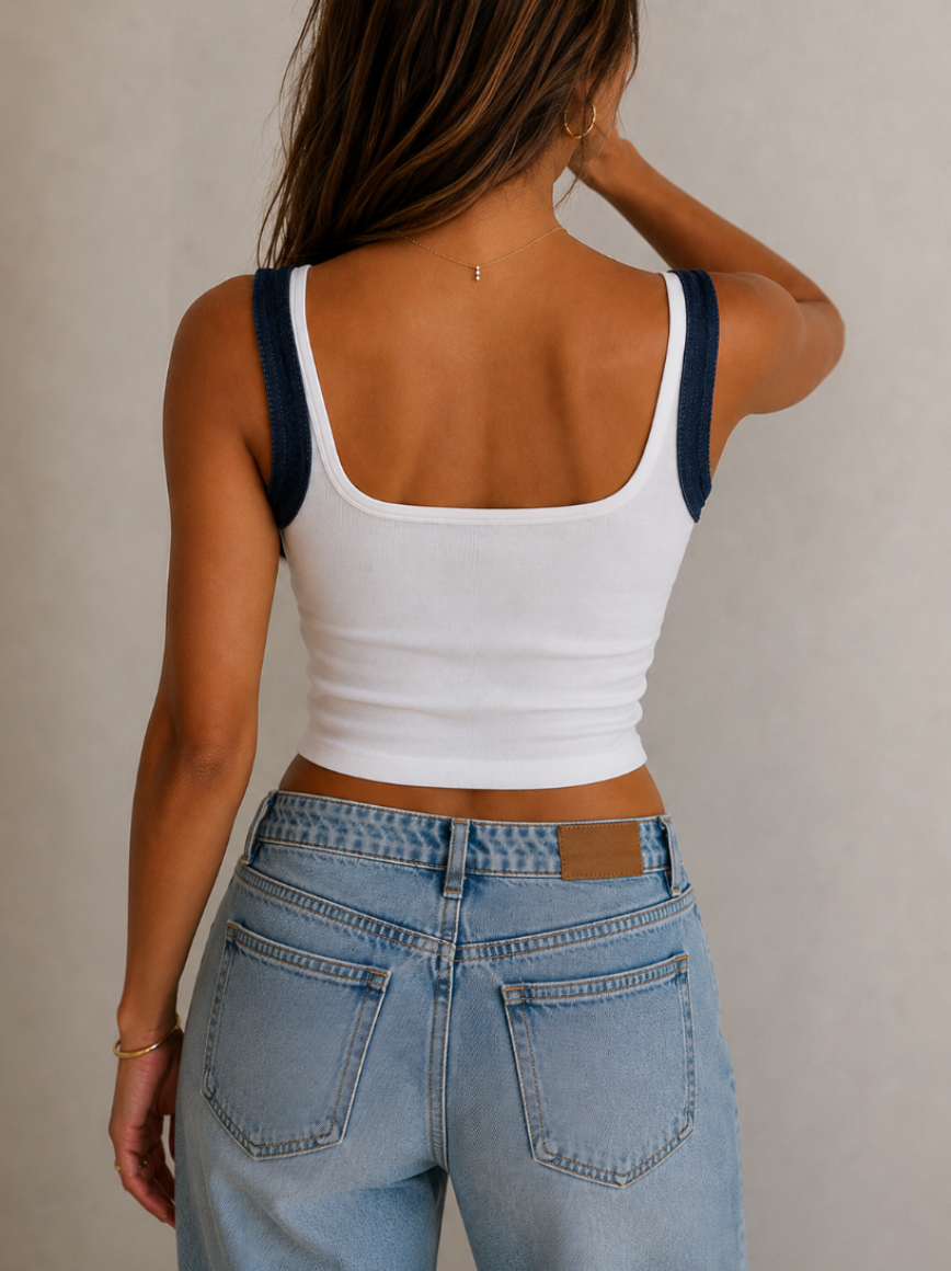 Wine embroidered ribbed cotton tank top by Drunk on Denim
