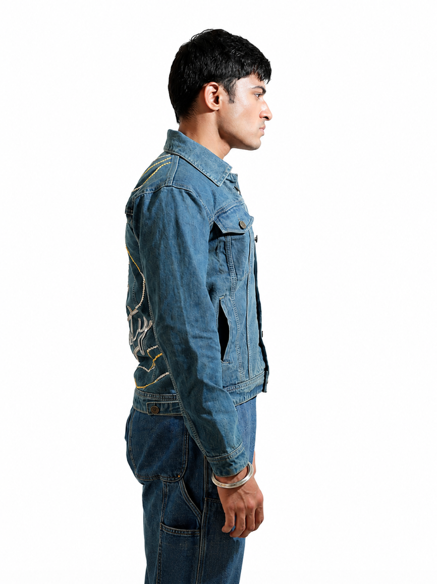 After Party hand-embroidered denim jacket by Drunk on Denim