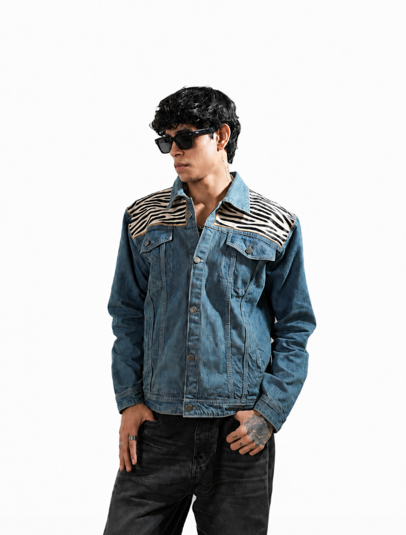 Black and White hand-embroidered denim jacket by Drunk on Denim