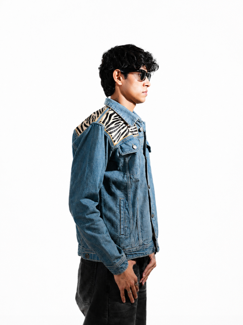 Black and White hand-embroidered denim jacket by Drunk on Denim