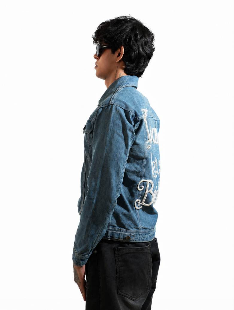 Groom Gets Bride hand-embroidered denim jacket by Drunk on Denim