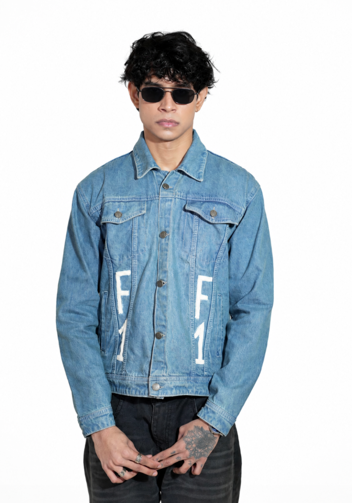 Racer hand-embroidered denim jacket by Drunk on Denim