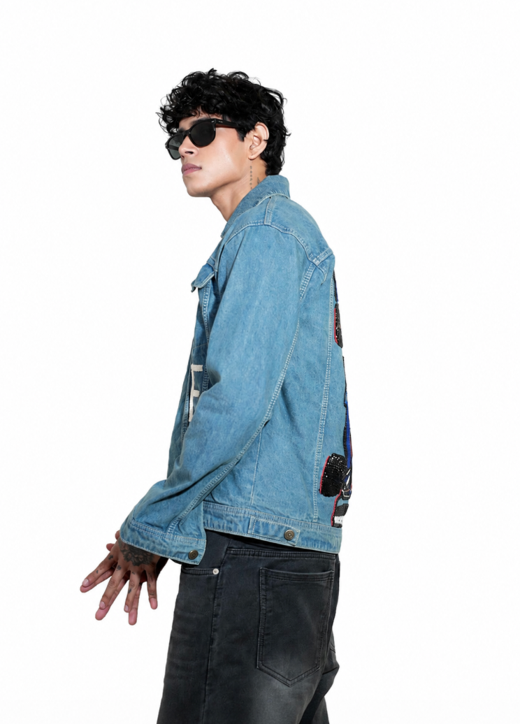 Racer hand-embroidered denim jacket by Drunk on Denim