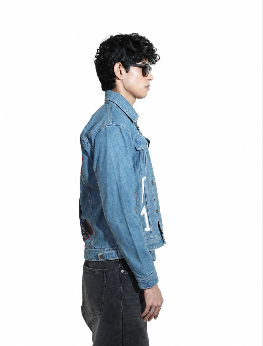 Racer hand-embroidered denim jacket by Drunk on Denim