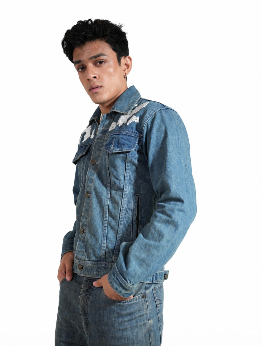 Untouchable hand-embroidered denim jacket by Drunk on Denim