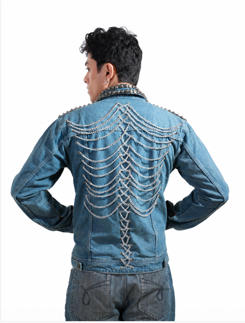 Warrior hand-embroidered denim jacket by Drunk on Denim